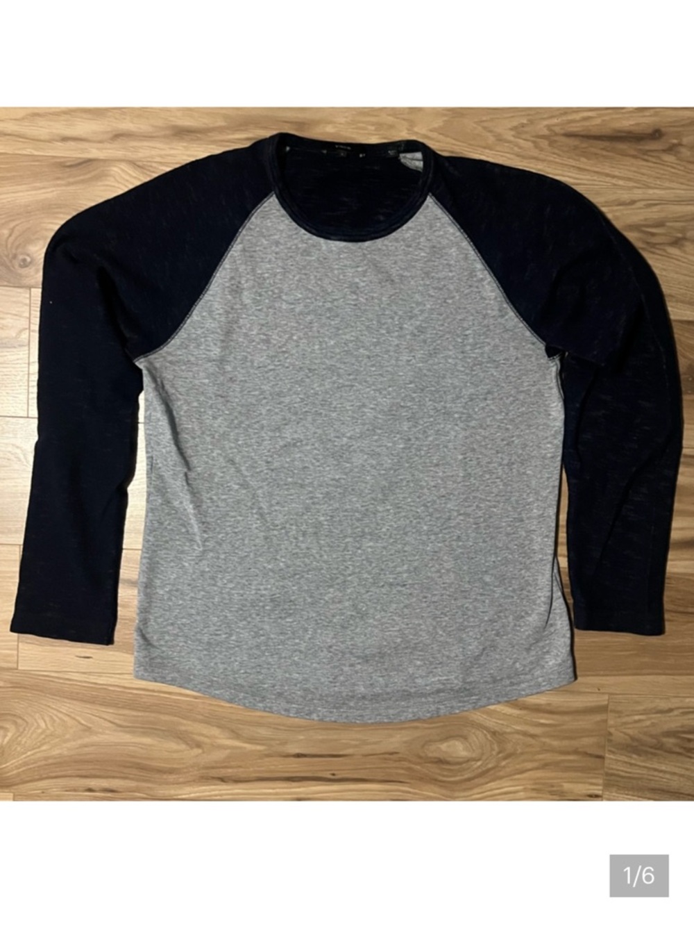 Vince Navy Crewneck Double Layer Baseball Raglan Tee Grey and Navy